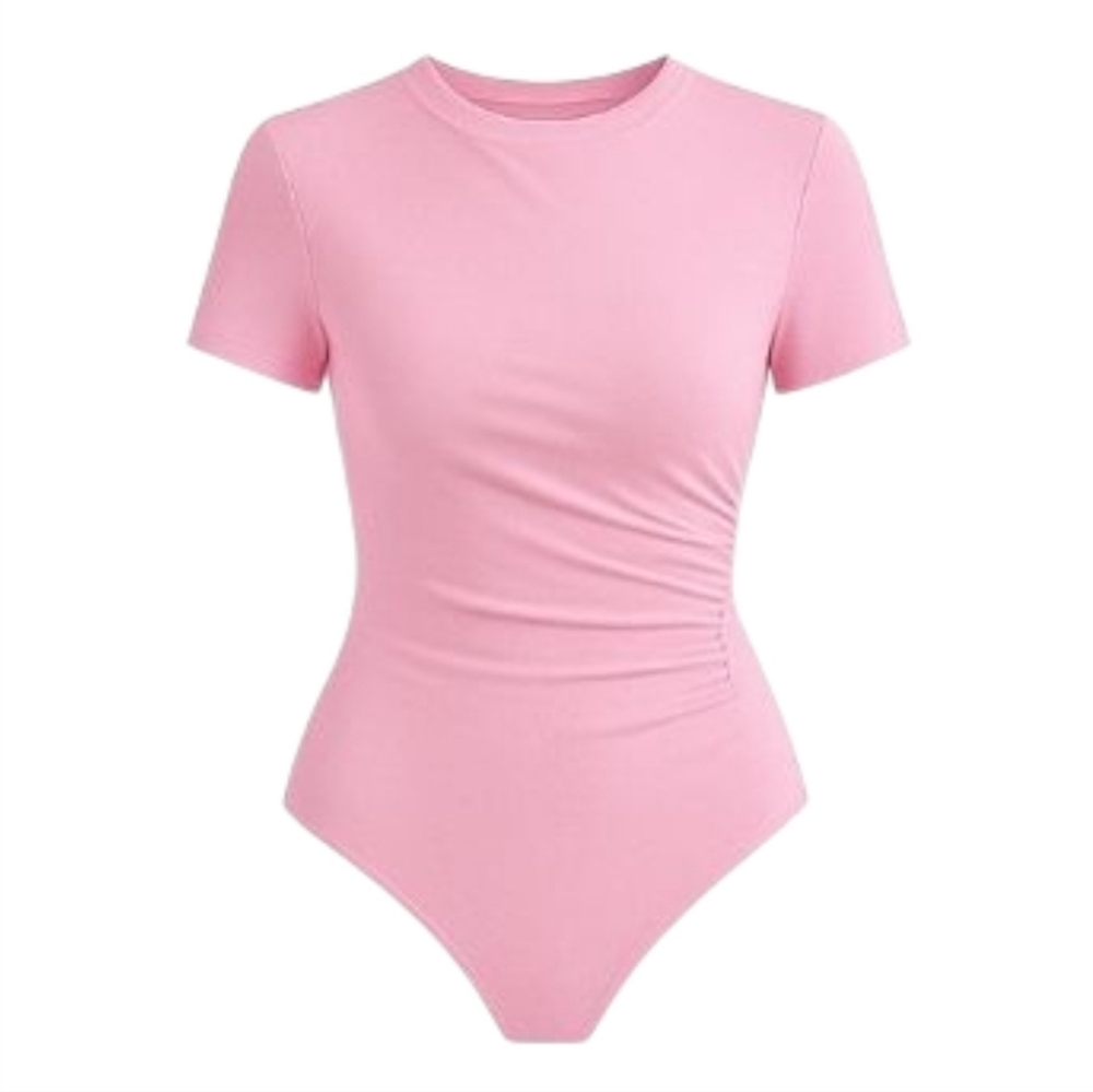 NWOT: Blue, Elegant, ruched, short sleeve, snap closure, bodysuits (10 Colors) - Picture 5 of 13